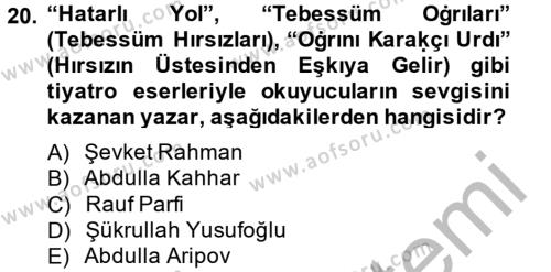 Çağdaş Türk Edebiyatları 2 Dersi 2014 - 2015 Yılı (Vize) Ara Sınavı 20. Soru