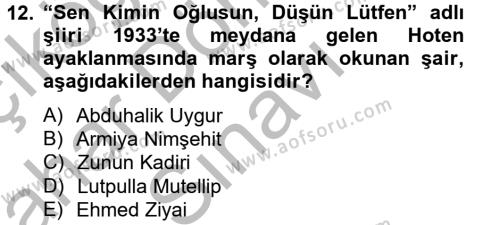 Çağdaş Türk Edebiyatları 2 Dersi 2014 - 2015 Yılı (Final) Dönem Sonu Sınavı 12. Soru