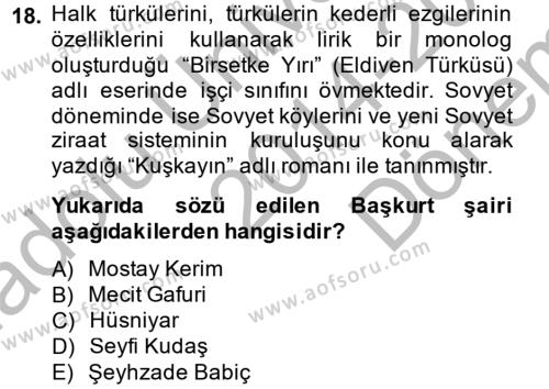 Çağdaş Türk Edebiyatları 2 Dersi 2014 - 2015 Yılı (Final) Dönem Sonu Sınavı 18. Soru