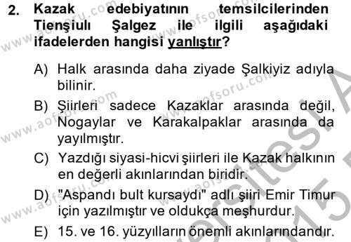 Çağdaş Türk Edebiyatları 2 Dersi 2014 - 2015 Yılı (Final) Dönem Sonu Sınavı 2. Soru