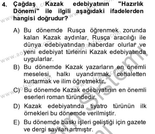 Çağdaş Türk Edebiyatları 2 Dersi 2014 - 2015 Yılı (Final) Dönem Sonu Sınavı 4. Soru
