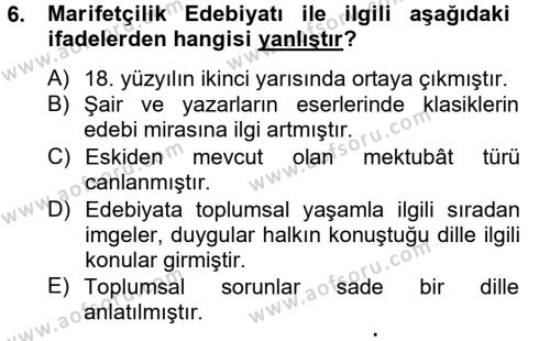 Çağdaş Türk Edebiyatları 2 Dersi 2014 - 2015 Yılı (Final) Dönem Sonu Sınavı 6. Soru