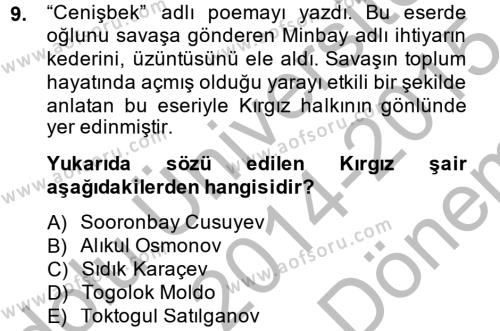 Çağdaş Türk Edebiyatları 2 Dersi 2014 - 2015 Yılı (Final) Dönem Sonu Sınavı 9. Soru
