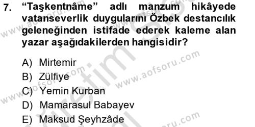 Çağdaş Türk Edebiyatları 2 Dersi 2014 - 2015 Yılı Tek Ders Sınavı 7. Soru