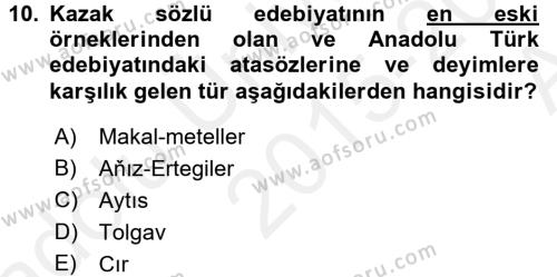 Çağdaş Türk Edebiyatları 2 Dersi 2015 - 2016 Yılı (Vize) Ara Sınavı 10. Soru
