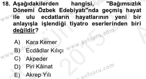 Çağdaş Türk Edebiyatları 2 Dersi 2015 - 2016 Yılı (Vize) Ara Sınavı 18. Soru