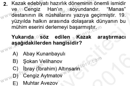 Çağdaş Türk Edebiyatları 2 Dersi 2015 - 2016 Yılı (Vize) Ara Sınavı 2. Soru