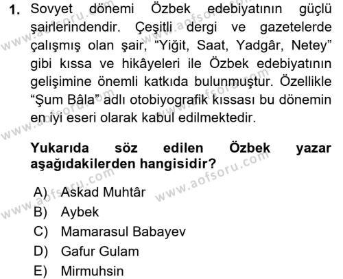 Çağdaş Türk Edebiyatları 2 Dersi 2015 - 2016 Yılı (Final) Dönem Sonu Sınavı 1. Soru