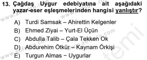 Çağdaş Türk Edebiyatları 2 Dersi 2015 - 2016 Yılı Tek Ders Sınavı 13. Soru