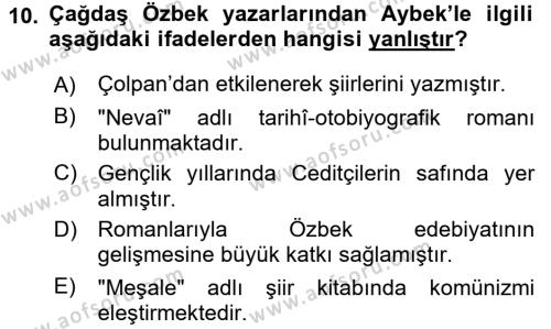 Çağdaş Türk Edebiyatları 2 Dersi 2016 - 2017 Yılı (Vize) Ara Sınavı 10. Soru