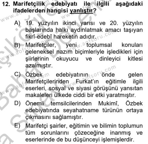Çağdaş Türk Edebiyatları 2 Dersi 2016 - 2017 Yılı (Vize) Ara Sınavı 12. Soru