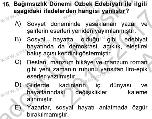 Çağdaş Türk Edebiyatları 2 Dersi 2016 - 2017 Yılı (Vize) Ara Sınavı 16. Soru