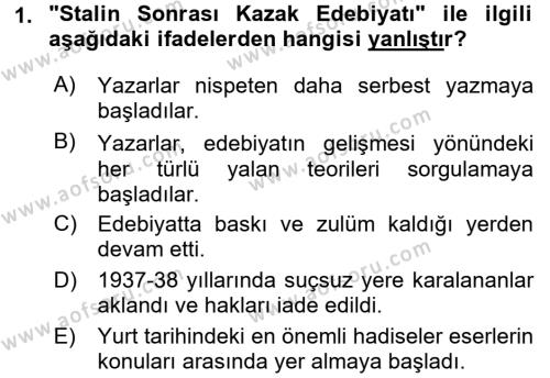 Çağdaş Türk Edebiyatları 2 Dersi 2016 - 2017 Yılı (Final) Dönem Sonu Sınavı 1. Soru