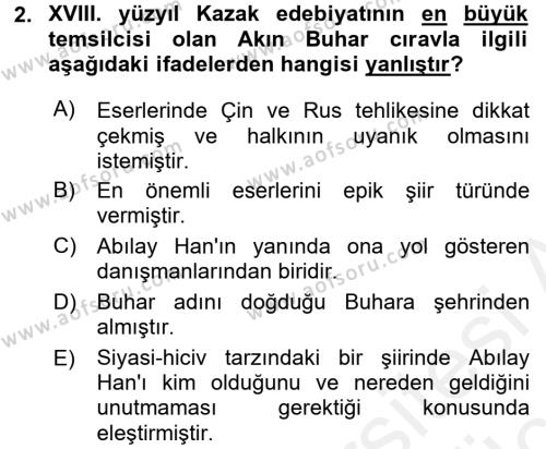 Çağdaş Türk Edebiyatları 2 Dersi 2017 - 2018 Yılı 3 Ders Sınavı 2. Soru