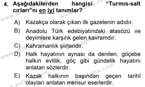 Çağdaş Türk Edebiyatları 2 Dersi 2017 - 2018 Yılı 3 Ders Sınavı 4. Soru