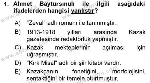 Çağdaş Türk Edebiyatları 2 Dersi 2017 - 2018 Yılı (Vize) Ara Sınavı 1. Soru