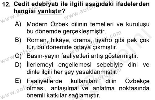 Çağdaş Türk Edebiyatları 2 Dersi 2017 - 2018 Yılı (Vize) Ara Sınavı 12. Soru