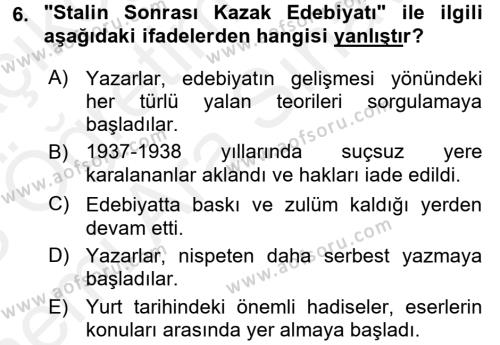 Çağdaş Türk Edebiyatları 2 Dersi 2017 - 2018 Yılı (Vize) Ara Sınavı 6. Soru