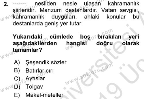 Çağdaş Türk Edebiyatları 2 Dersi 2018 - 2019 Yılı 3 Ders Sınavı 2. Soru