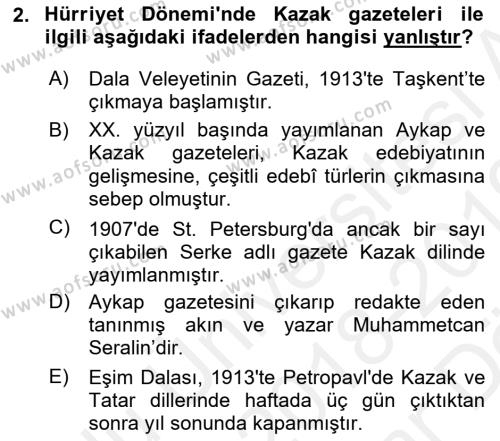 Çağdaş Türk Edebiyatları 2 Dersi 2018 - 2019 Yılı (Vize) Ara Sınavı 2. Soru