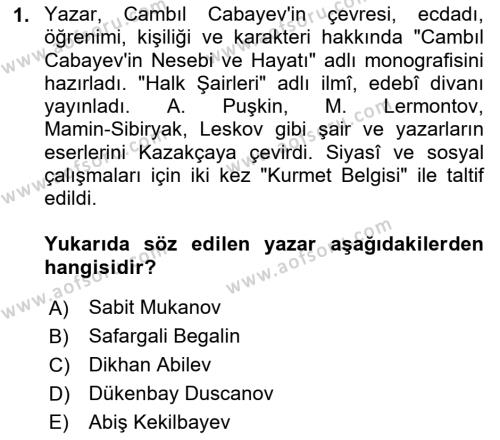 Çağdaş Türk Edebiyatları 2 Dersi 2018 - 2019 Yılı (Final) Dönem Sonu Sınavı 1. Soru