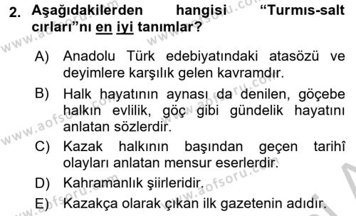 Çağdaş Türk Edebiyatları 2 Dersi 2018 - 2019 Yılı Yaz Okulu Sınavı 2. Soru
