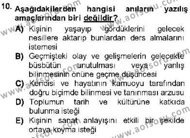 Cumhuriyet Dönemi Türk Nesri Dersi 2012 - 2013 Yılı (Final) Dönem Sonu Sınavı 10. Soru