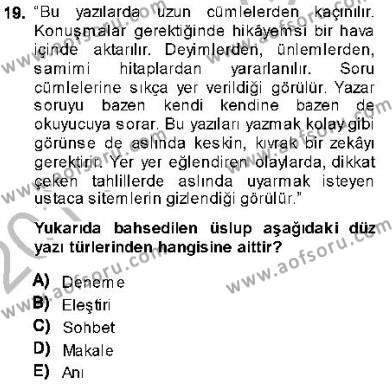 Cumhuriyet Dönemi Türk Nesri Dersi 2013 - 2014 Yılı (Vize) Ara Sınavı 19. Soru
