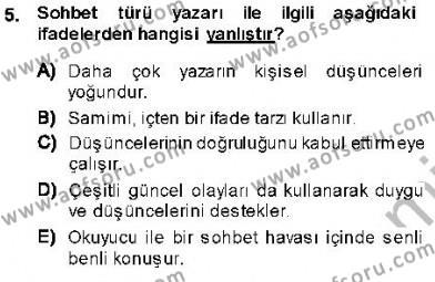 Cumhuriyet Dönemi Türk Nesri Dersi 2013 - 2014 Yılı (Final) Dönem Sonu Sınavı 5. Soru