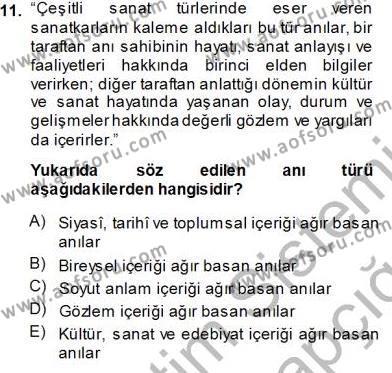 Cumhuriyet Dönemi Türk Nesri Dersi 2013 - 2014 Yılı Tek Ders Sınavı 11. Soru