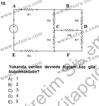 Devre Analizi Dersi 2012 - 2013 Yılı (Vize) Ara Sınavı 10. Soru