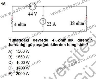 Devre Analizi Dersi 2012 - 2013 Yılı (Vize) Ara Sınavı 18. Soru