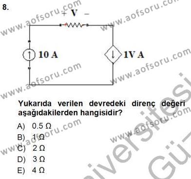 Devre Analizi Dersi 2012 - 2013 Yılı (Vize) Ara Sınavı 8. Soru