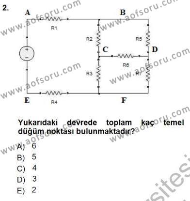 Devre Analizi Dersi 2012 - 2013 Yılı (Final) Dönem Sonu Sınavı 2. Soru