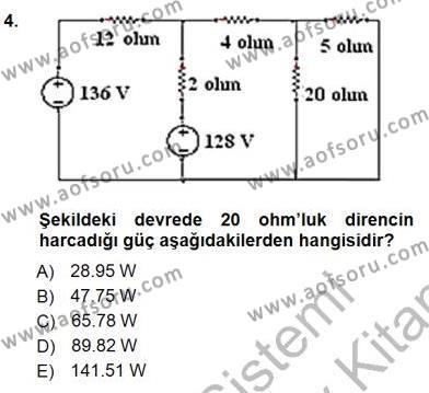 Devre Analizi Dersi 2012 - 2013 Yılı (Final) Dönem Sonu Sınavı 4. Soru