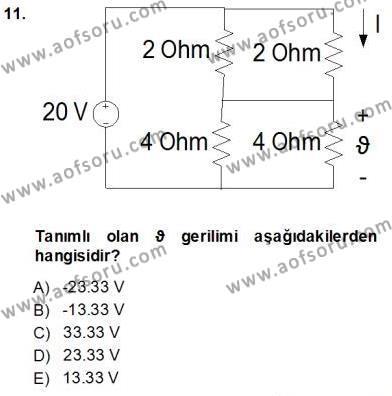 Devre Analizi Dersi 2013 - 2014 Yılı (Vize) Ara Sınavı 11. Soru
