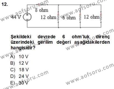 Devre Analizi Dersi 2013 - 2014 Yılı (Vize) Ara Sınavı 12. Soru
