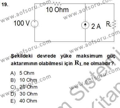 Devre Analizi Dersi 2013 - 2014 Yılı (Vize) Ara Sınavı 19. Soru