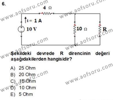 Devre Analizi Dersi 2013 - 2014 Yılı (Vize) Ara Sınavı 6. Soru