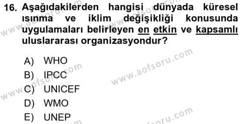 Enerji Yönetimi ve Politikaları Dersi 2018 - 2019 Yılı Yaz Okulu Sınavı 16. Soru