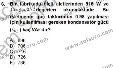 Elektrik Tesisat Planları Dersi 2012 - 2013 Yılı (Final) Dönem Sonu Sınavı 6. Soru