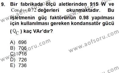 Elektrik Tesisat Planları Dersi 2013 - 2014 Yılı Tek Ders Sınavı 9. Soru