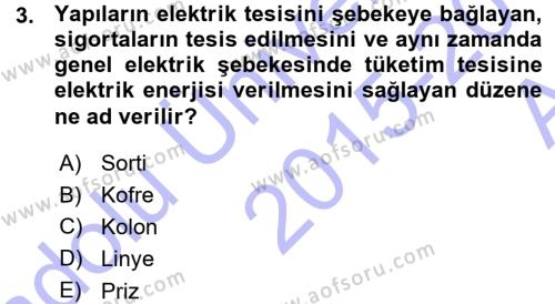 Elektrik Tesisat Planları Dersi 2015 - 2016 Yılı (Vize) Ara Sınavı 3. Soru