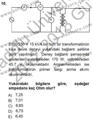 Elektrik Makinaları Dersi 2012 - 2013 Yılı (Vize) Ara Sınavı 10. Soru
