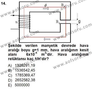 Elektrik Makinaları Dersi 2012 - 2013 Yılı (Vize) Ara Sınavı 14. Soru