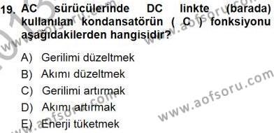 Elektrik Makinaları Dersi 2013 - 2014 Yılı (Final) Dönem Sonu Sınavı 19. Soru