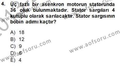 Elektrik Makinaları Dersi 2013 - 2014 Yılı (Final) Dönem Sonu Sınavı 4. Soru