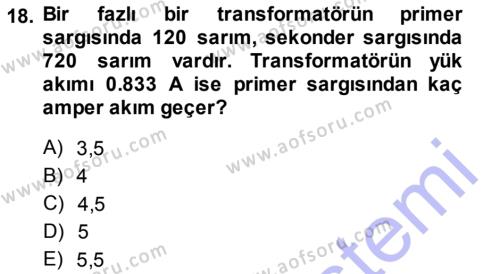 Elektrik Makinaları Dersi 2014 - 2015 Yılı (Vize) Ara Sınavı 18. Soru