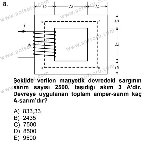 Elektrik Makinaları Dersi 2014 - 2015 Yılı (Vize) Ara Sınavı 8. Soru