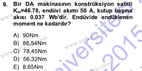 Elektrik Makinaları Dersi 2014 - 2015 Yılı (Vize) Ara Sınavı 9. Soru